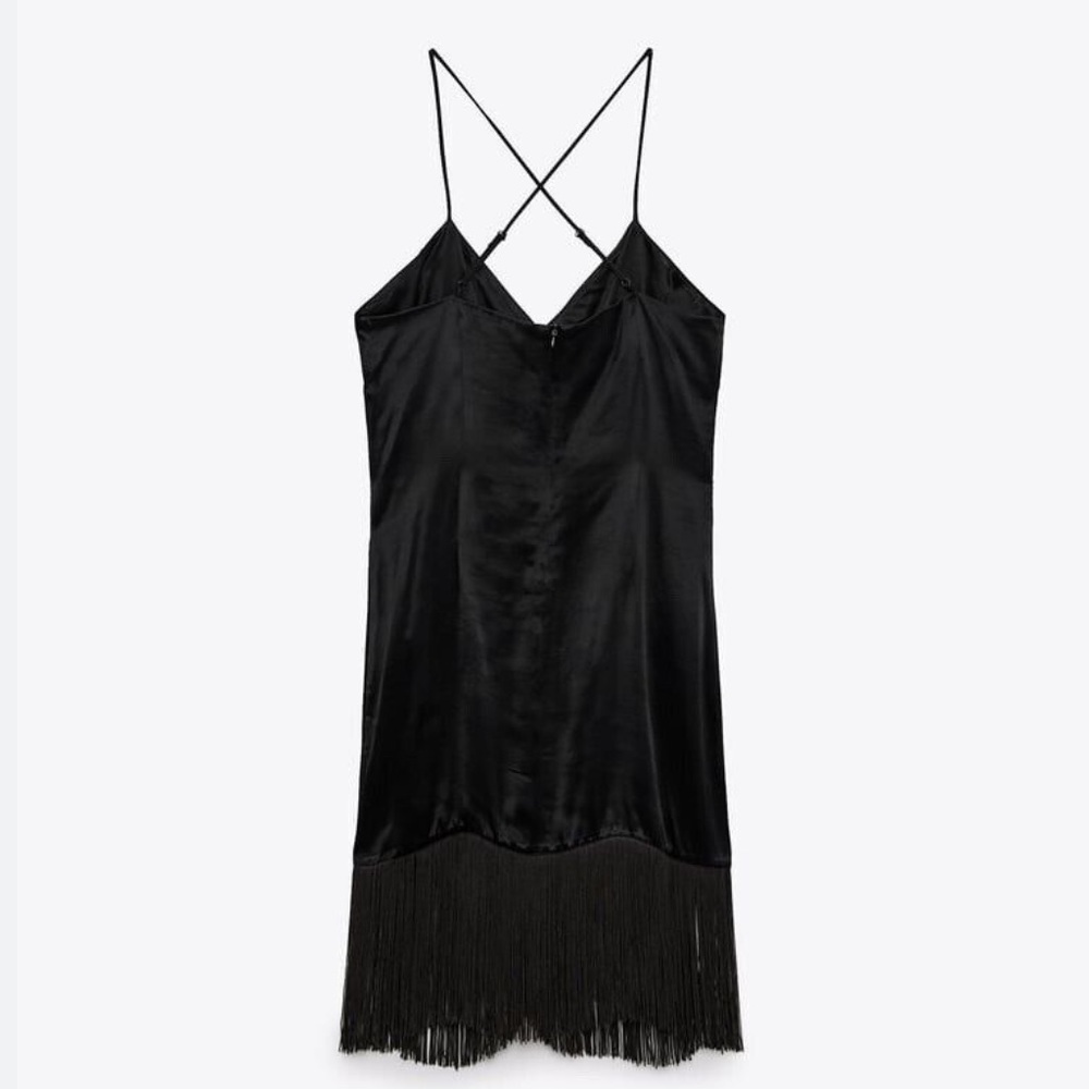 Black Zara Fringed Slip Dress